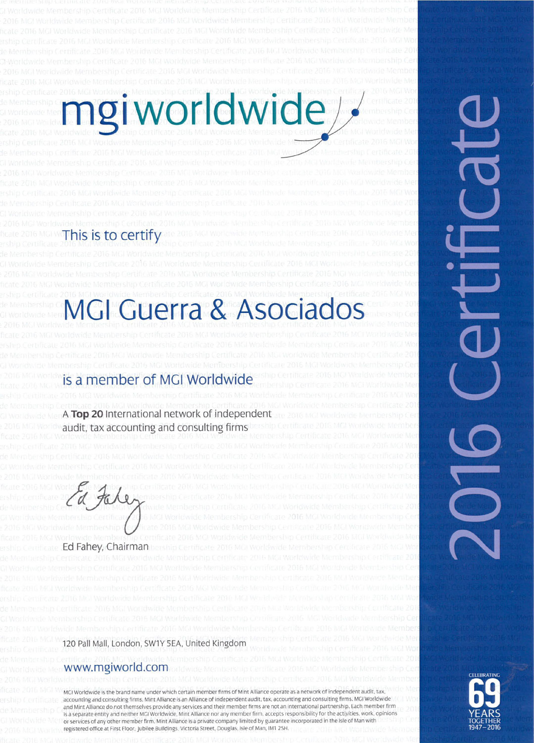 MGI 2016 Member Certificate